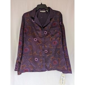 Chanteuse Pajama Top Polyester Purple Floral Shirt Womens Sz XL   NWT